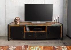 Mobile TV In Legno Di Legno Riciclato 178x43x55 Multicolore Laccato INDUSTRIAL #105 -Massivmoebel24 09 313 811 0105 3