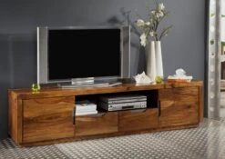 Mobile TV In Legno Di Sheesham / Palissandro 200x45x50 Noce Laccato DUKE #123