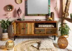 SIXTIES #116 Mobile TV In Legno Riciclato - Laccato / Multicolore 160x45x70