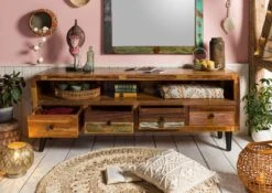 SIXTIES #119 Mobile TV In Legno Riciclato - Laccato / Multicolore 180x45x70 -Massivmoebel24 09 313 815 0019 4