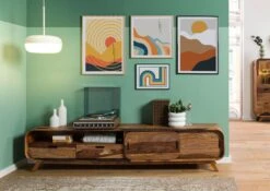 MAILAND #227 Mobile TV In Legno Di Sheesham - Laccato / Marrone Scuro 220x40x48