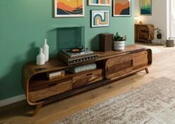 MAILAND #227 Mobile TV In Legno Di Sheesham - Laccato / Marrone Scuro 220x40x48 -Massivmoebel24 09 313 875 1127 03