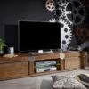 Mobile TV In Legno Di Mango 205x48x39 Marrone Laccato AMSTERDAM #02 -Massivmoebel24 09 313 877 0002 1