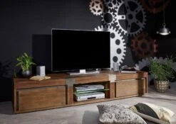 Mobile TV In Legno Di Mango 205x48x39 Marrone Laccato AMSTERDAM #02