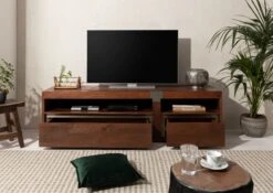 Mobile TV In Legno Di Mango 180x48x55 Marrone Laccato AMSTERDAM #25 -Massivmoebel24 09 313 877 0025 4