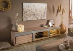 AMSTERDAM #103 Mobile Tv In Legno Di Acacia - Laccato / Natur 205x48x39 -Massivmoebel24 09 313 877 1003 03