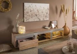 AMSTERDAM #103 Mobile Tv In Legno Di Acacia - Laccato / Natur 205x48x39 -Massivmoebel24 09 313 877 1003 04