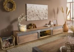 AMSTERDAM #104 Mobile Tv In Legno Di Acacia - Laccato / Natur 240x48x39 -Massivmoebel24 09 313 877 1004 03