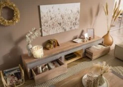 AMSTERDAM #104 Mobile Tv In Legno Di Acacia - Laccato / Natur 240x48x39 -Massivmoebel24 09 313 877 1004 04