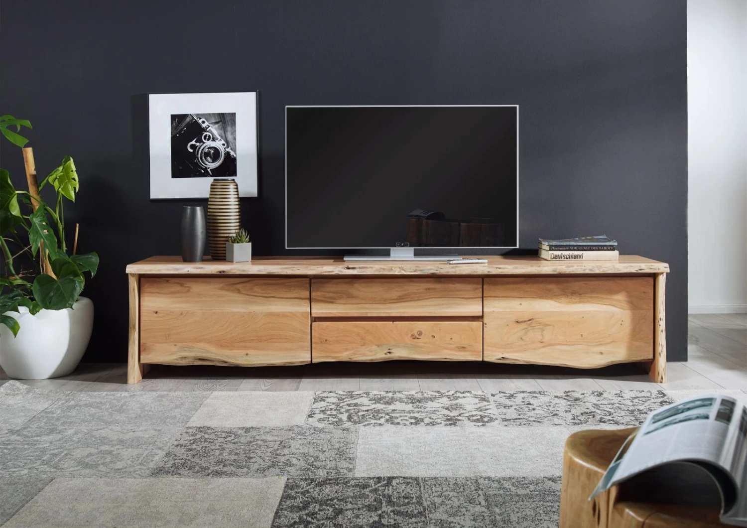 Mobile TV In Legno Di Acacia 220x45x50 Acacia Naturale Laccato PURE ACACIA #704 4 Mobile TV In Legno Di Acacia 220x45x50 Acacia Naturale Laccato PURE ACACIA #704 - immagine 2