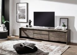 Mobile TV In Legno Di Acacia 220x45x50 Grigio Scuro Laccato PURE ACACIA #904