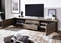 Mobile TV In Legno Di Acacia 220x45x50 Grigio Scuro Laccato PURE ACACIA #904 -Massivmoebel24 09 313 886 9004 4