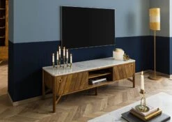 Mobile TV In Legno Di Mango 160x45x50 Marrone Oliato / Vero Marmo LOS ANGELES #01 -Massivmoebel24 09 313 891 0101 03