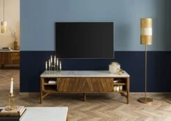 Mobile TV In Legno Di Mango 160x45x50 Marrone Oliato / Vero Marmo LOS ANGELES #01 -Massivmoebel24 09 313 891 0101 04