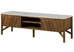 Mobile TV In Legno Di Mango 160x45x50 Marrone Oliato / Vero Marmo LOS ANGELES #01 -Massivmoebel24 09 313 891 0101 09