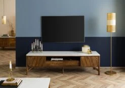 Mobile TV In Legno Di Mango 180x45x50 Marrone Oliato / Vero Marmo LOS ANGELES #03