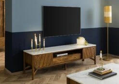 Mobile TV In Legno Di Mango 180x45x50 Marrone Oliato / Vero Marmo LOS ANGELES #03 -Massivmoebel24 09 313 891 0103 03