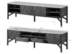 Mobile TV In Legno Di Mango 180x45x50 Marrone Oliato / Vero Marmo LOS ANGELES #03 -Massivmoebel24 09 313 891 0103 08