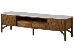 Mobile TV In Legno Di Mango 180x45x50 Marrone Oliato / Vero Marmo LOS ANGELES #03 -Massivmoebel24 09 313 891 0103 09