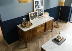 Credenza In Legno Di Mango 140x45x65 Marrone Oliato / Vero Marmo LOS ANGELES #08 -Massivmoebel24 09 313 891 0108 02