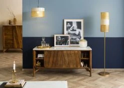 Credenza In Legno Di Mango 140x45x65 Marrone Oliato / Vero Marmo LOS ANGELES #08 -Massivmoebel24 09 313 891 0108 04