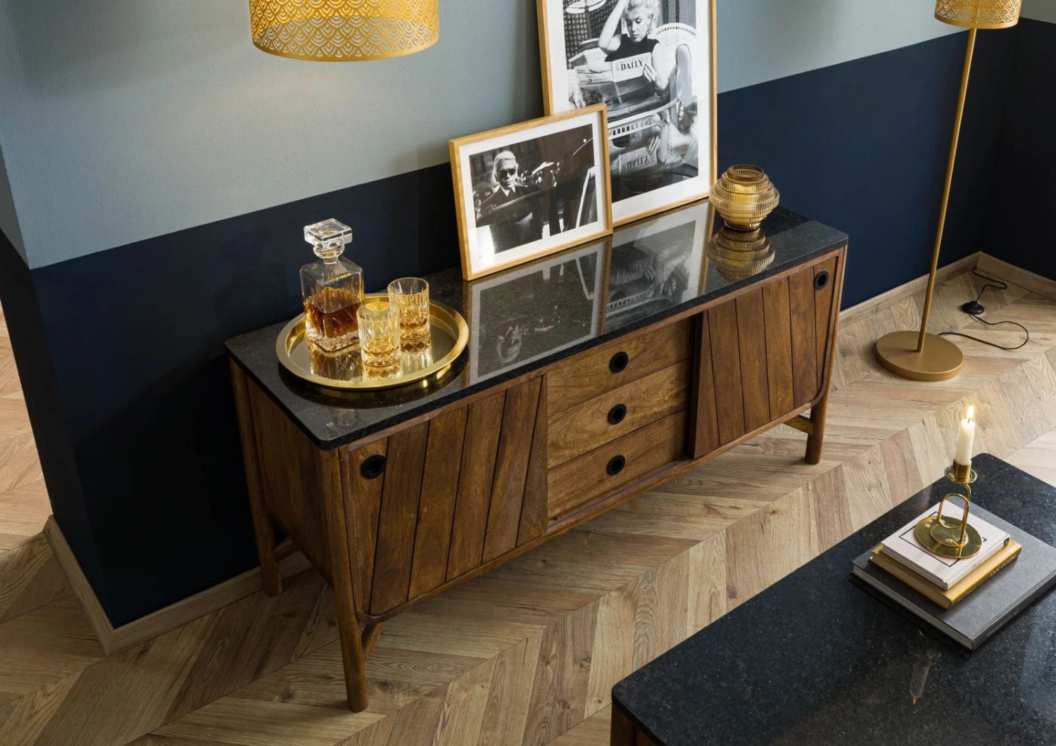 Credenza In Legno Di Mango 140x45x65 Marrone Oliato / Granito Scuro LOS ANGELES #108 4 Credenza In Legno Di Mango 140x45x65 Marrone Oliato / Granito Scuro LOS ANGELES #108 - immagine 2