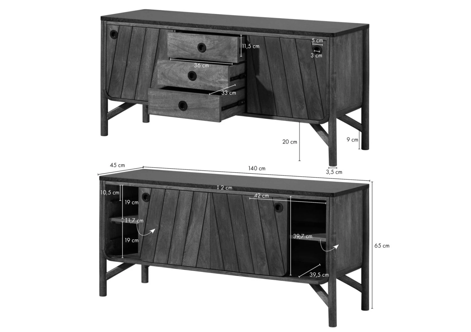 Credenza In Legno Di Mango 140x45x65 Marrone Oliato / Granito Scuro LOS ANGELES #108 10 Credenza In Legno Di Mango 140x45x65 Marrone Oliato / Granito Scuro LOS ANGELES #108 - immagine 8