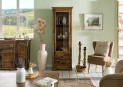 RODEZ #151 Vetrina In Legno Di Mango - Oliato / Marrone Scuro 65x45x190