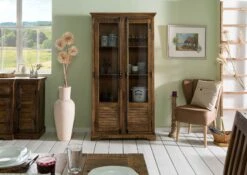 RODEZ #152 Vetrina In Legno Di Mango - Oliato / Marrone Scuro 100x45x190