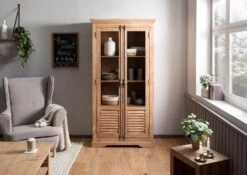 Vetrina In Legno Di Mango 97x45x190 Oliato Beige TOULOUSE #01