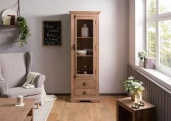 Vetrina In Legno Di Mango 65x45x190 Oliato Beige TOULOUSE #02