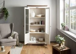 Vetrina In Legno Di Mango 97x45x190 Laccato Bianco TOULOUSE #101 -Massivmoebel24 09 320 188 1001 03