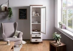 Vetrina In Legno Di Mango 65x45x190 Laccato Bianco TOULOUSE #102 -Massivmoebel24 09 320 188 1002 03