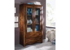 Vetrina In Legno Di Sheesham / Palissandro 100x45x180 Miele Laccato METRO LIFE #101