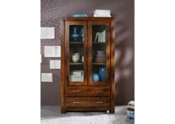 Vetrina In Legno Di Sheesham / Palissandro 100x45x180 Miele Laccato METRO LIFE #101 -Massivmoebel24 09 320 520 1001 3