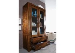 Vetrina In Legno Di Sheesham / Palissandro 100x45x180 Miele Laccato METRO LIFE #101 -Massivmoebel24 09 320 520 1001 4