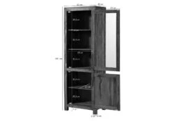 Vetrina In Legno Di Sheesham / Palissandro 65x42x190 Grigio Scuro Oliato NATURE GREY #53 -Massivmoebel24 09 320 550 0053 8