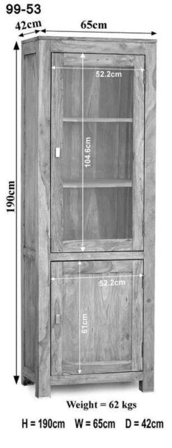 Vetrina In Legno Di Acacia 65x42x190 Pietra Bianca Sbiancato NATURE WHITE #53 -Massivmoebel24 09 320 552 0053 8