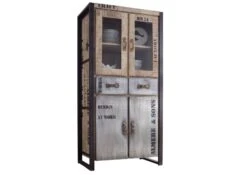 Vetrina In Legno Di Mango 90x50x180 Mango Naturale Stampato FACTORY #136 -Massivmoebel24 09 320 559 0136 9