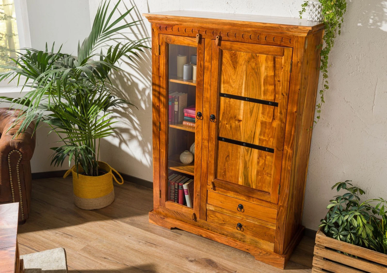 Vetrina In Legno Di Acacia 110x45x155 Miele Dorato Laccato OXFORD #0425 4 Vetrina In Legno Di Acacia 110x45x155 Miele Dorato Laccato OXFORD #0425 - immagine 2