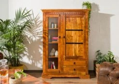 Vetrina In Legno Di Acacia 110x45x155 Miele Dorato Laccato OXFORD #0425 14 Vetrina In Legno Di Acacia 110x45x155 Miele Dorato Laccato OXFORD #0425 -Massivmoebel24 09 320 610 4724 3