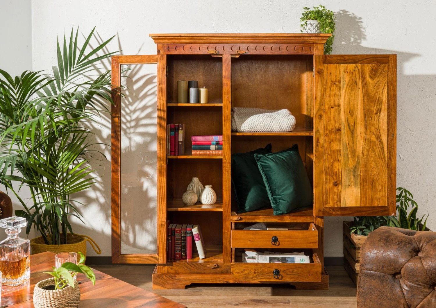 Vetrina In Legno Di Acacia 110x45x155 Miele Dorato Laccato OXFORD #0425 6 Vetrina In Legno Di Acacia 110x45x155 Miele Dorato Laccato OXFORD #0425 - immagine 4