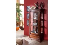 Vetrina In Legno Di Acacia 72x40x155 Nougat Laccato OXFORD #527