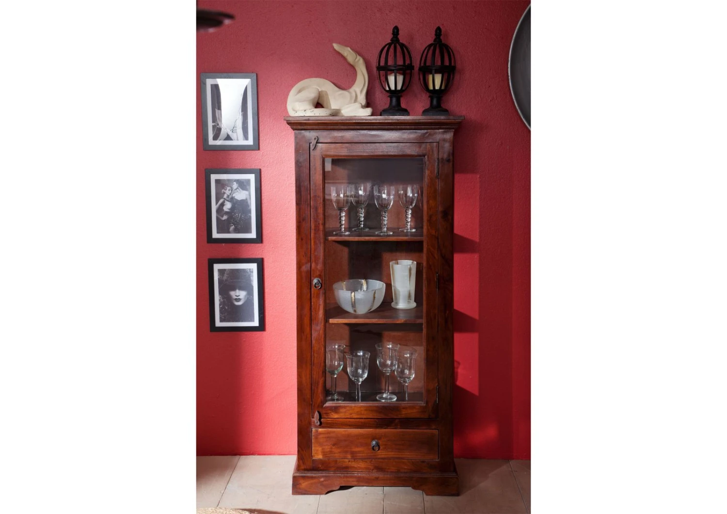 Vetrina In Legno Di Acacia 72x40x155 Nougat Laccato OXFORD #527 4 Vetrina In Legno Di Acacia 72x40x155 Nougat Laccato OXFORD #527 - immagine 2