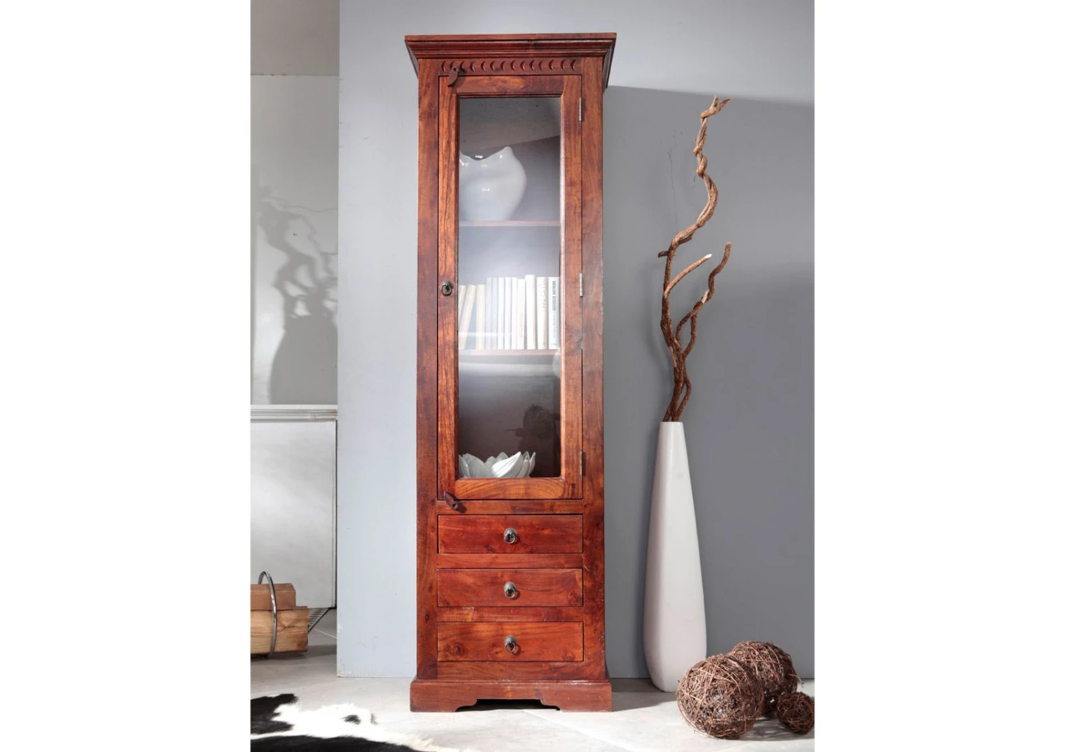 Vetrina In Legno Di Acacia 60x44x190 Nougat Laccato OXFORD #528 4 Vetrina In Legno Di Acacia 60x44x190 Nougat Laccato OXFORD #528 - immagine 2