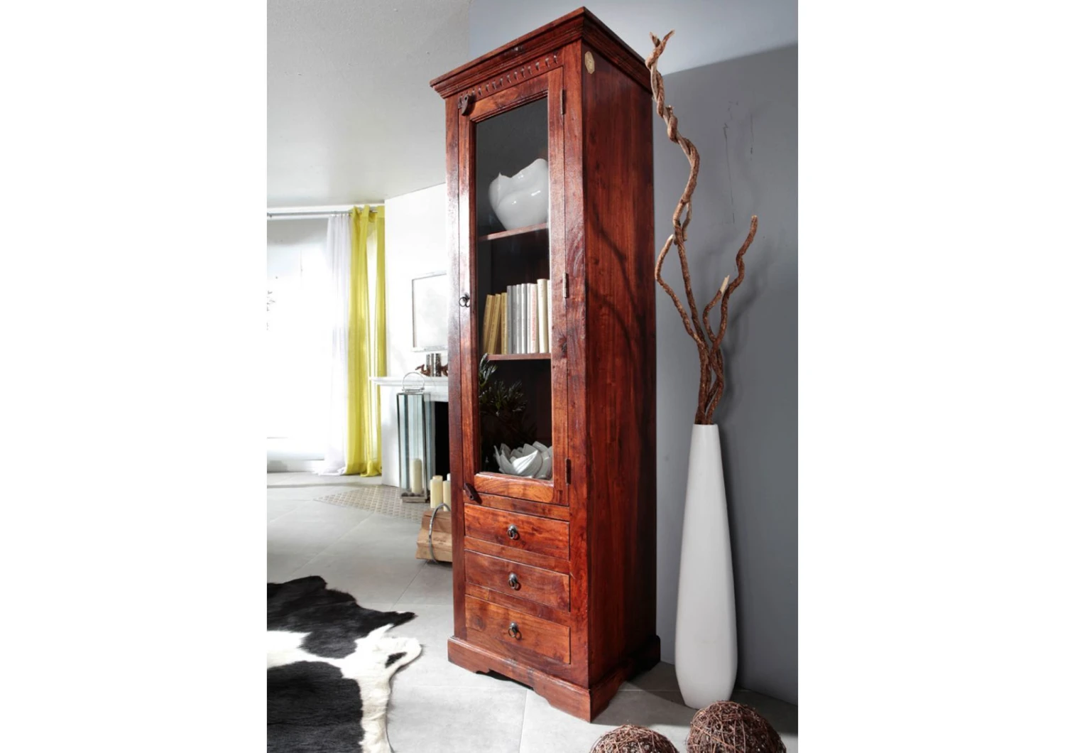 Vetrina In Legno Di Acacia 60x44x190 Nougat Laccato OXFORD #528 5 Vetrina In Legno Di Acacia 60x44x190 Nougat Laccato OXFORD #528 - immagine 3