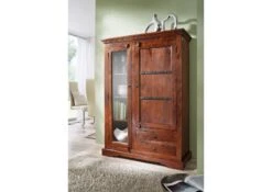 Vetrina In Legno Di Acacia 110x45x155 Nougat Laccato OXFORD #425