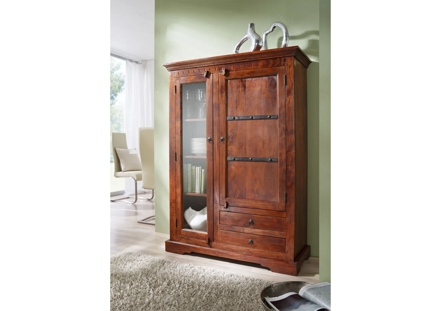 Vetrina In Legno Di Acacia 110x45x155 Nougat Laccato OXFORD #425 3 Vetrina In Legno Di Acacia 110x45x155 Nougat Laccato OXFORD #425