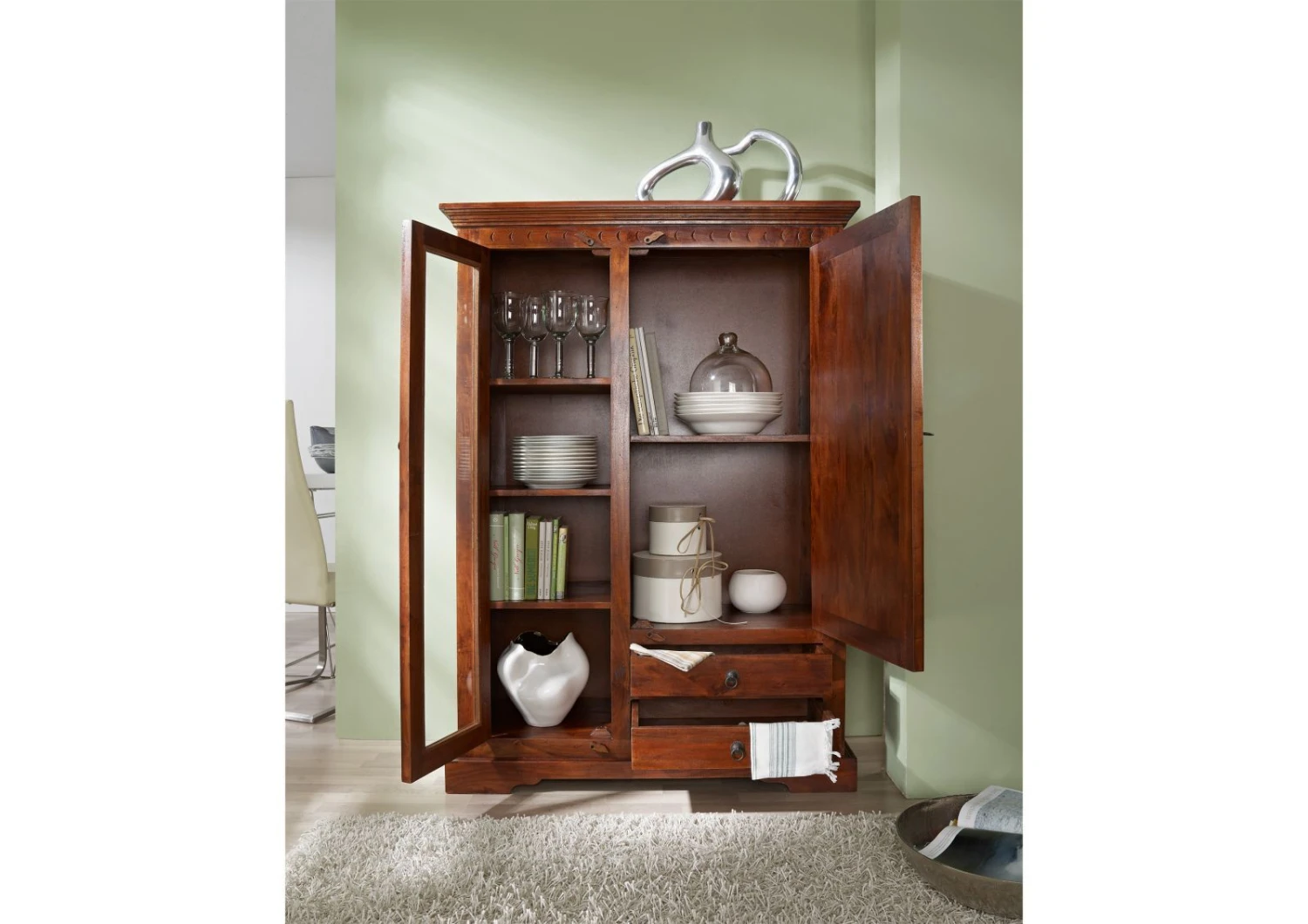 Vetrina In Legno Di Acacia 110x45x155 Nougat Laccato OXFORD #425 4 Vetrina In Legno Di Acacia 110x45x155 Nougat Laccato OXFORD #425 - immagine 2