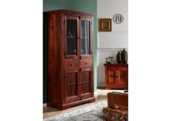 Vetrina In Legno Di Acacia 90x44x180 Nougat Laccato OXFORD #1011